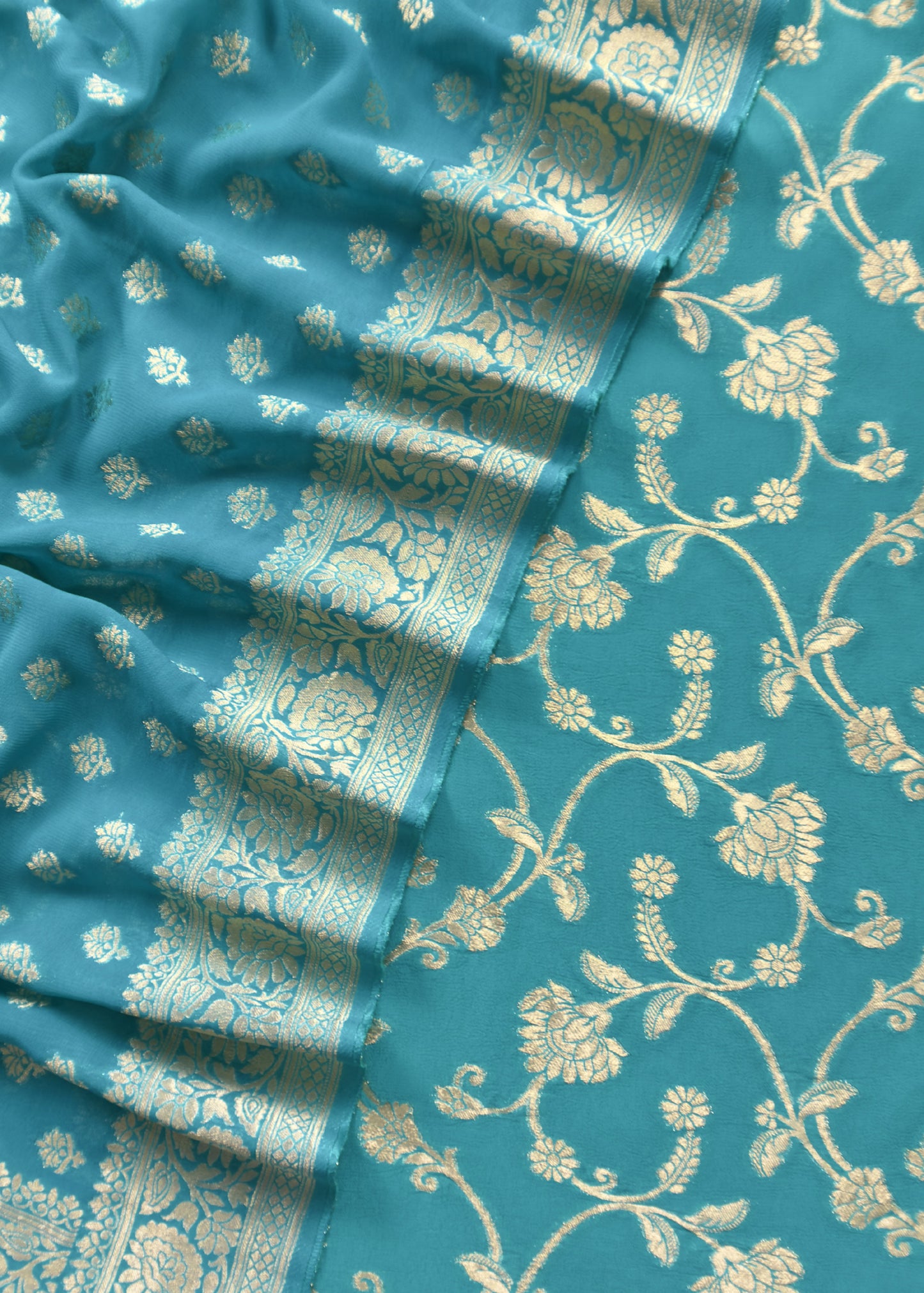 Blue Banarasi khaddi georgette unstitched Dupatta suit