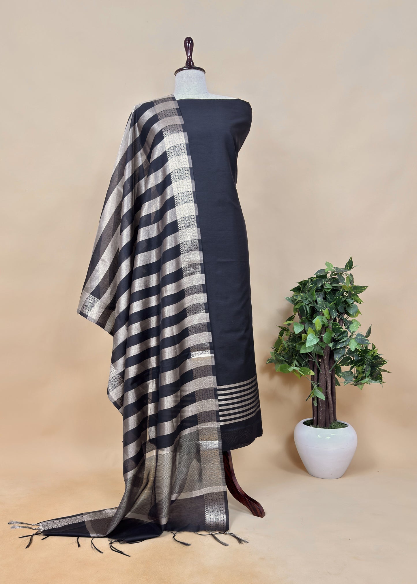 Mustard Banarasi Chanderi Silk Suit In Zari Work