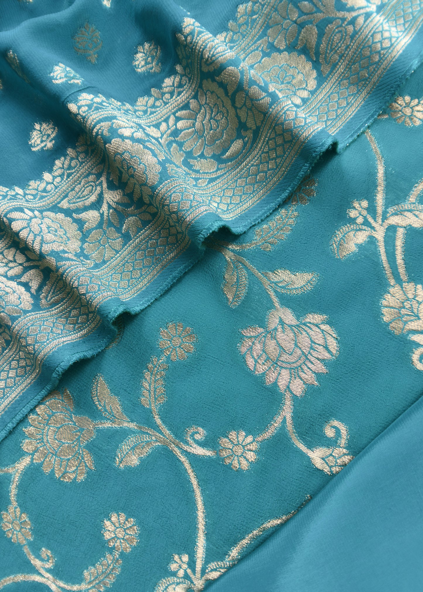 Blue Banarasi khaddi georgette unstitched Dupatta suit