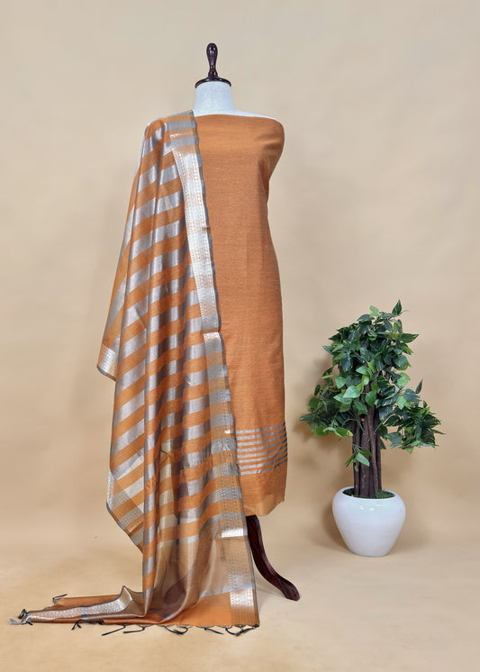 Mustard Banarasi Chanderi Silk Suit In Zari Work