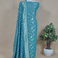 Blue Banarasi khaddi georgette unstitched Dupatta suit