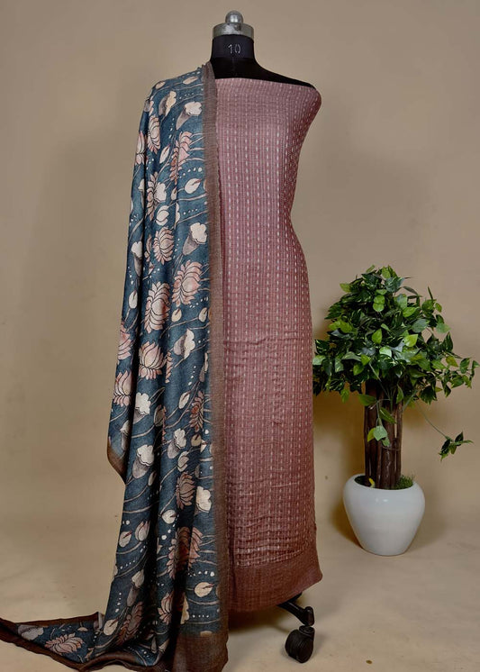 Brown Embroidered Spun Pashmina Suit Set