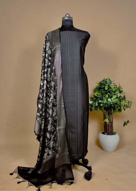 Black Handloom Maheshwari Silk Suit