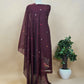 Brown Linen Chanderi Unstitched Suit With Jamdani Weaving