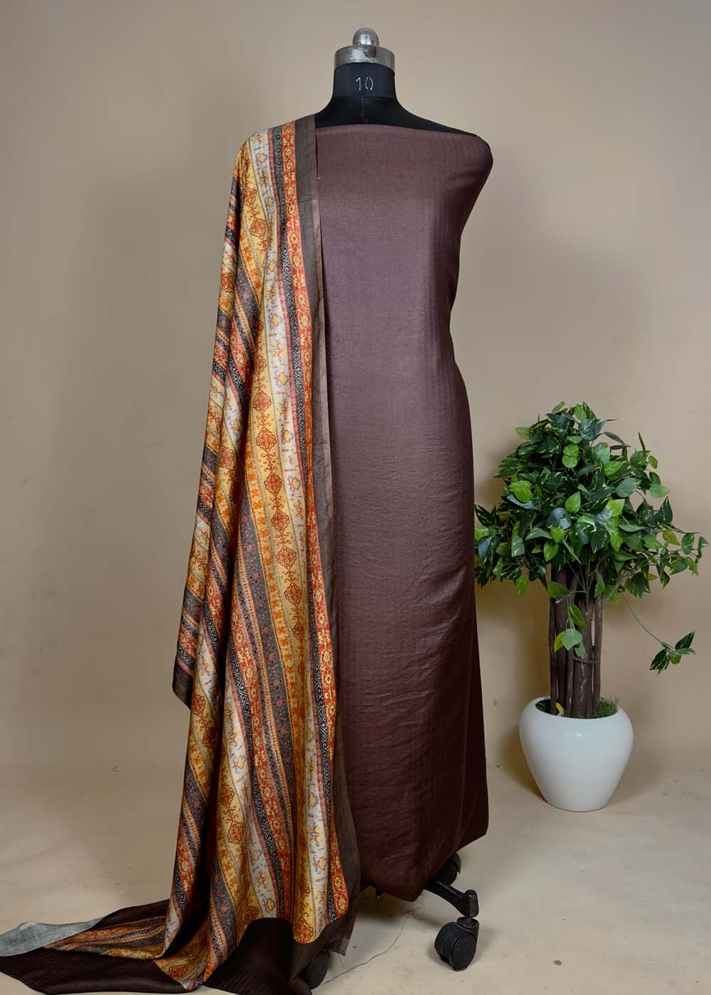 Brown Pashmina Suit With Digital Print Dupatta