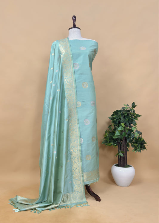 Green Luxurious Handloom Katan Silk Suit Set with Roopa-Sona Kadwa Weaves