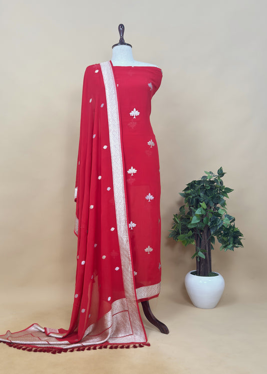 Handloom Red Georgette With Kadwa Weaves