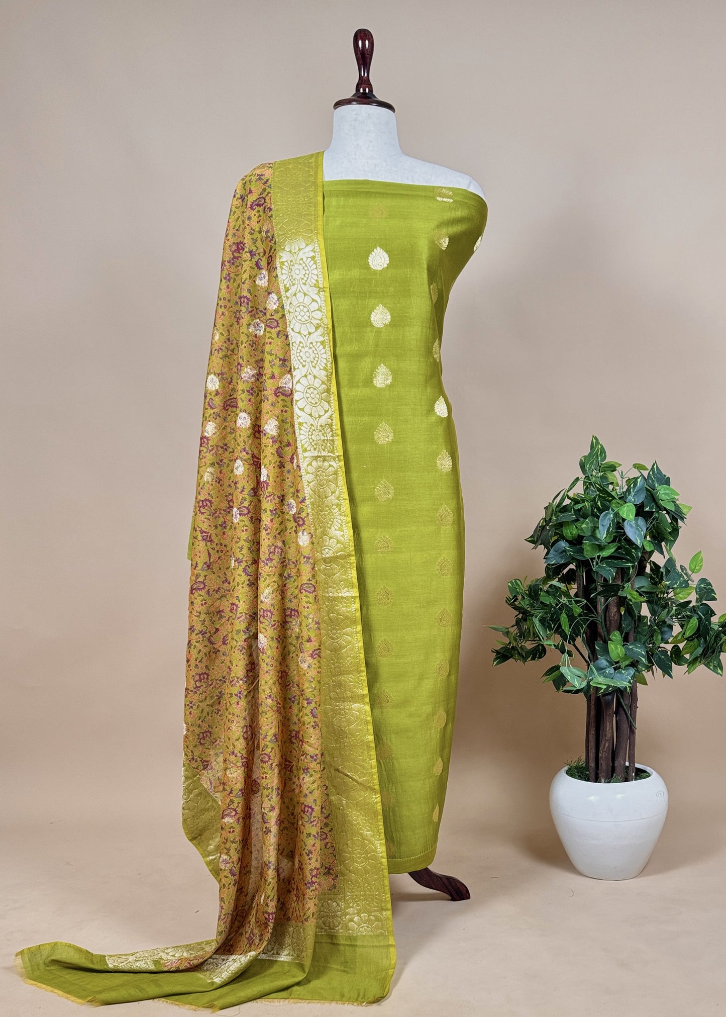 Purple Banarasi Suit With Kalamkari Dupatta