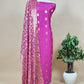 Purple Blue Banarasi Suit With Kalamkari Dupatta