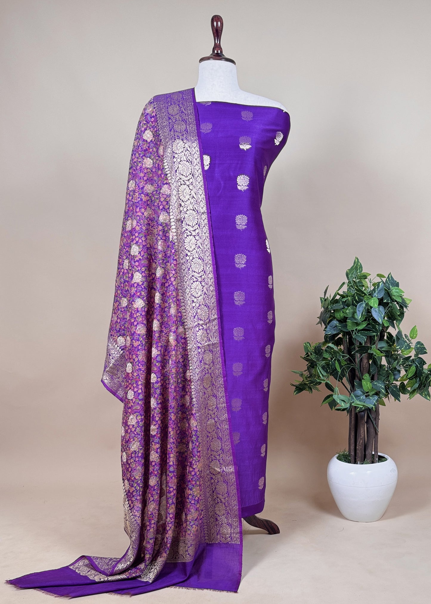 Pink Banarasi Suit With Kalamkari Dupatta