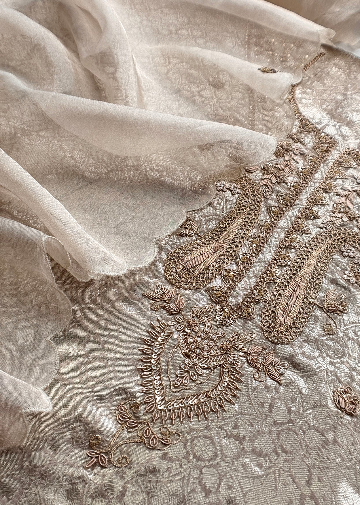 Bridesmaid Edit Brocade Varanasi Tissue Silk Suit Fabric With Handwork