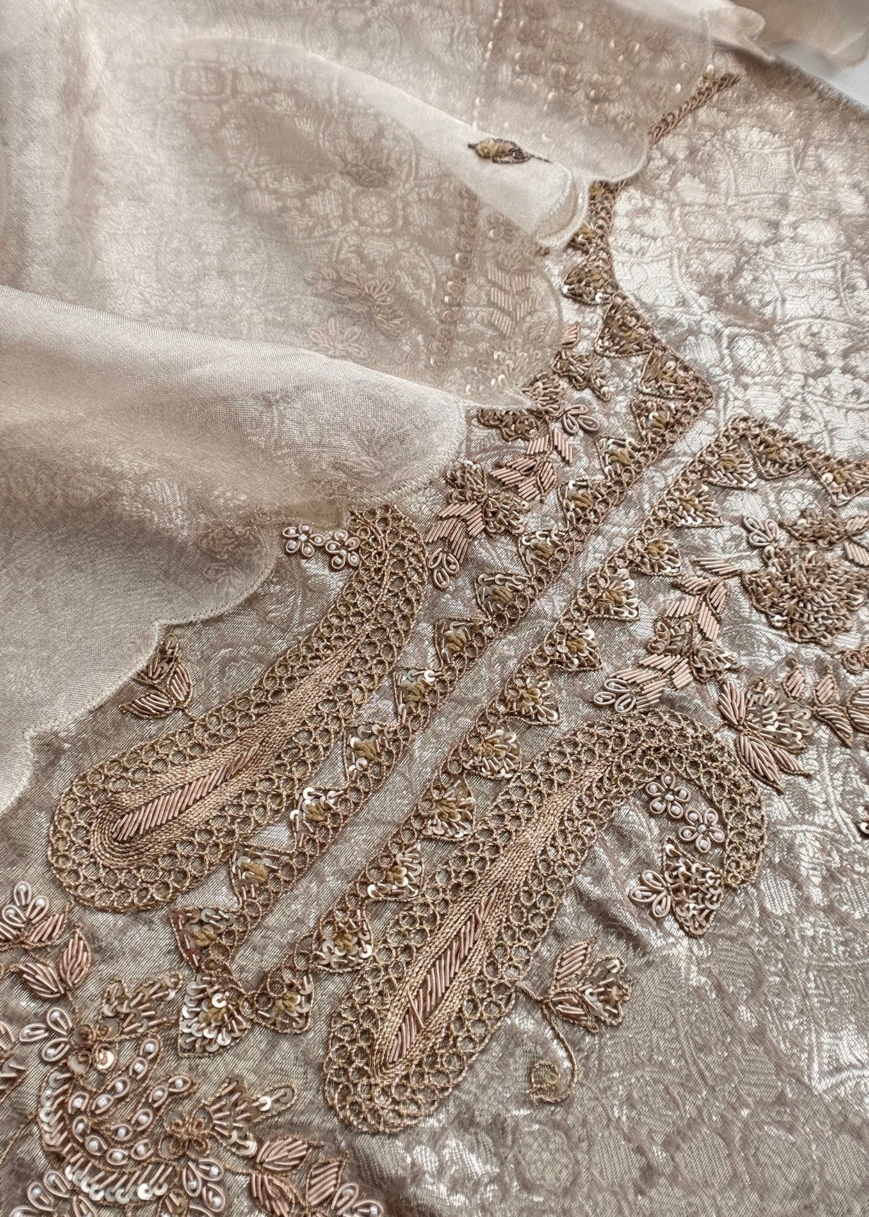 Bridesmaid Edit Brocade Varanasi Tissue Silk Suit Fabric With Handwork