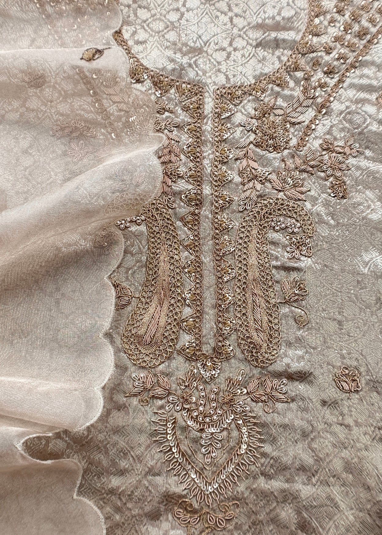 Bridesmaid Edit Brocade Varanasi Tissue Silk Suit Fabric With Handwork