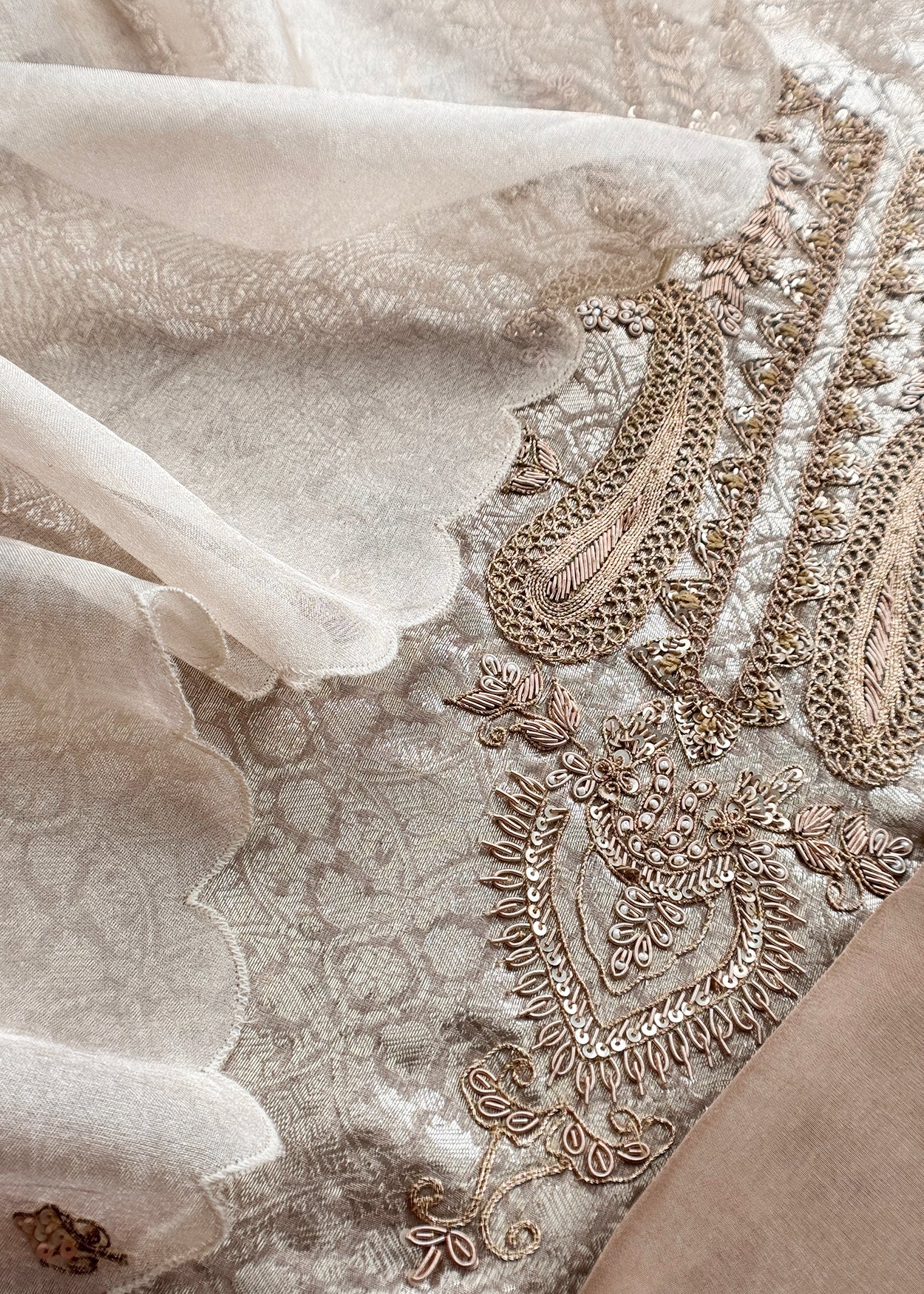Bridesmaid Edit Brocade Varanasi Tissue Silk Suit Fabric With Handwork