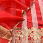 Red Gold Zari Woven Handloom Silk Suit Fabric