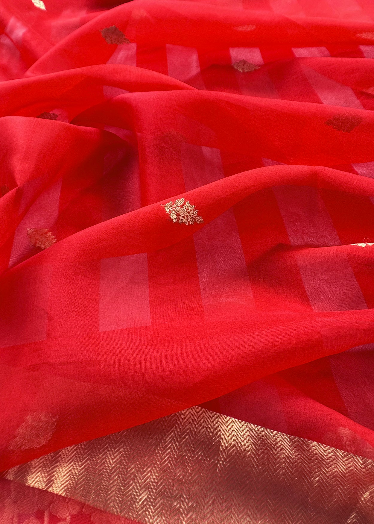 Red Gold Zari Woven Handloom Silk Suit Fabric