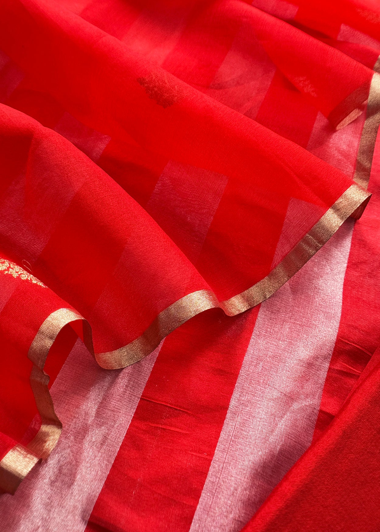 Red Gold Zari Woven Handloom Silk Suit Fabric