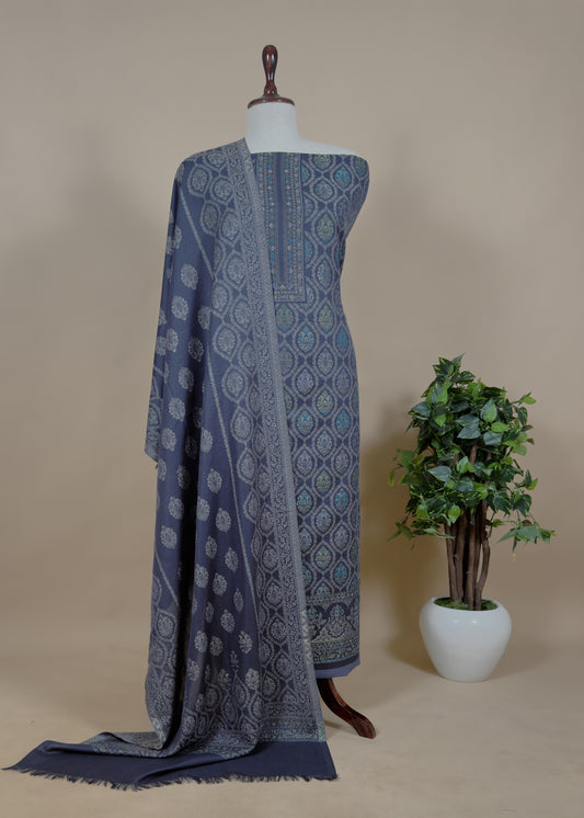 Blue Pashmina with Kani zari Unstitched Suit