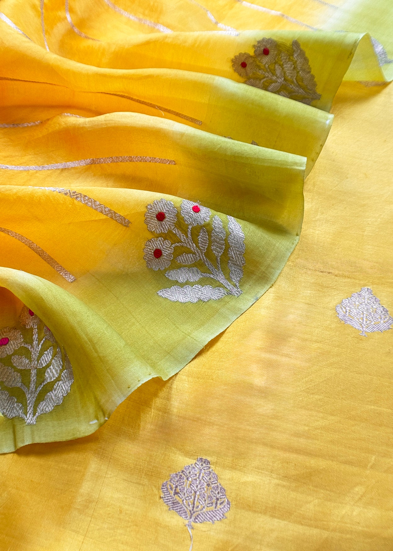 Marigold Yellow Handloom Silk Kurta And Kora Silk Dupatta With Meenakari Weaving