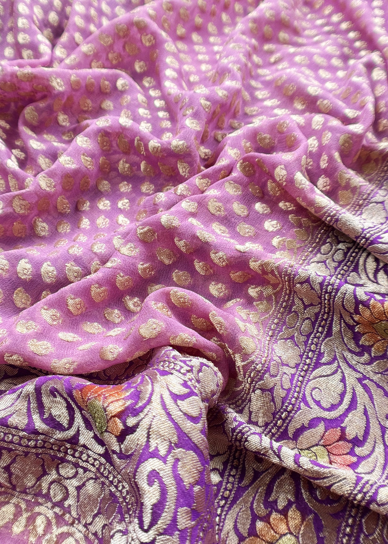Luxe Lavender Handbrush Paint Handloom Khadi Georgette Unstitched Suit