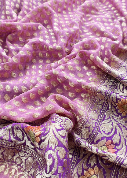 Luxe Lavender Handbrush Paint Handloom Khadi Georgette Unstitched Suit