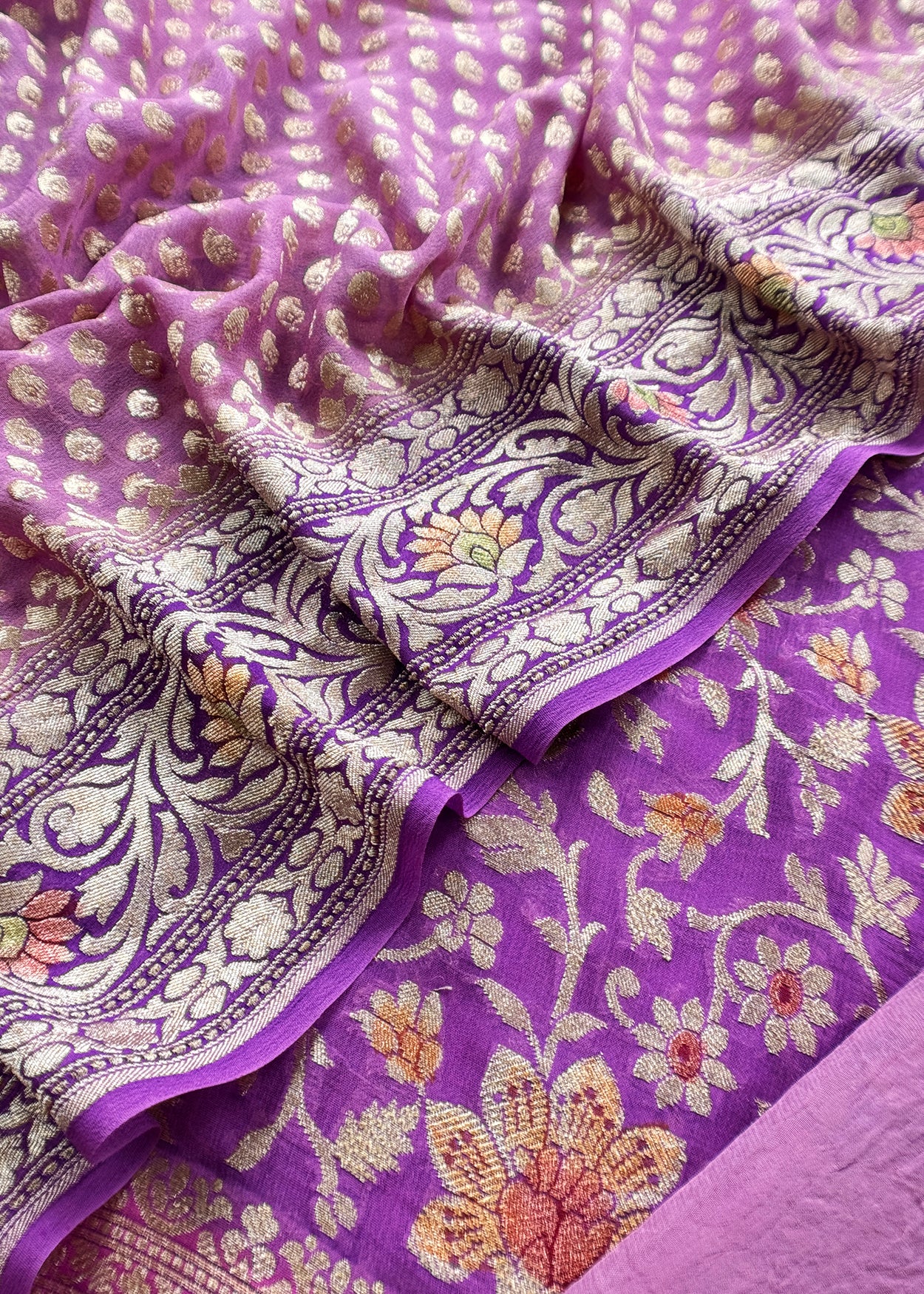 Luxe Lavender Handbrush Paint Handloom Khadi Georgette Unstitched Suit