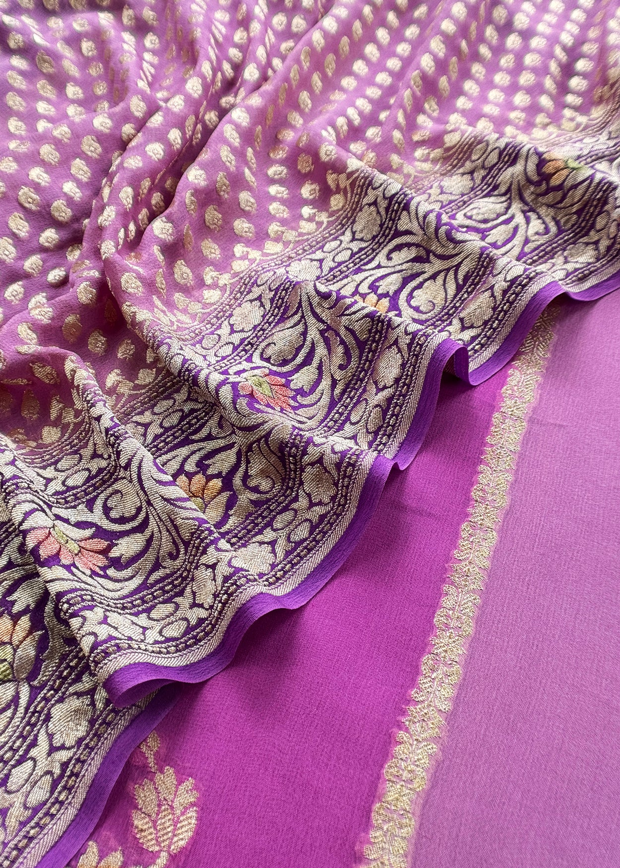 Luxe Lavender Handbrush Paint Handloom Khadi Georgette Unstitched Suit