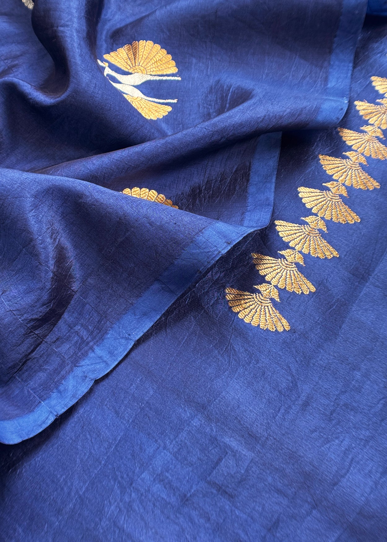 Midnight Blue Handloom Silk Unstitched Suit Fabric With Kadwa Weaving