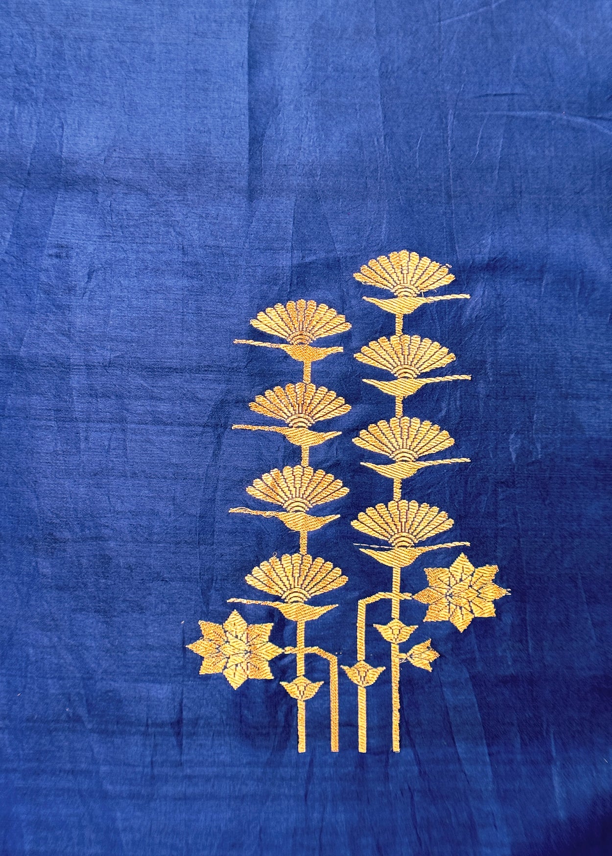 Midnight Blue Handloom Silk Unstitched Suit Fabric With Kadwa Weaving