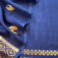 Midnight Blue Handloom Silk Unstitched Suit Fabric With Kadwa Weaving