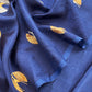 Midnight Blue Handloom Silk Unstitched Suit Fabric With Kadwa Weaving