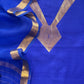 Designer Sapphire Blue Handloom Silk Suit With Zari Weaving