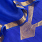 Designer Sapphire Blue Handloom Silk Suit With Zari Weaving