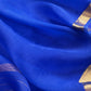Designer Sapphire Blue Handloom Silk Suit With Zari Weaving