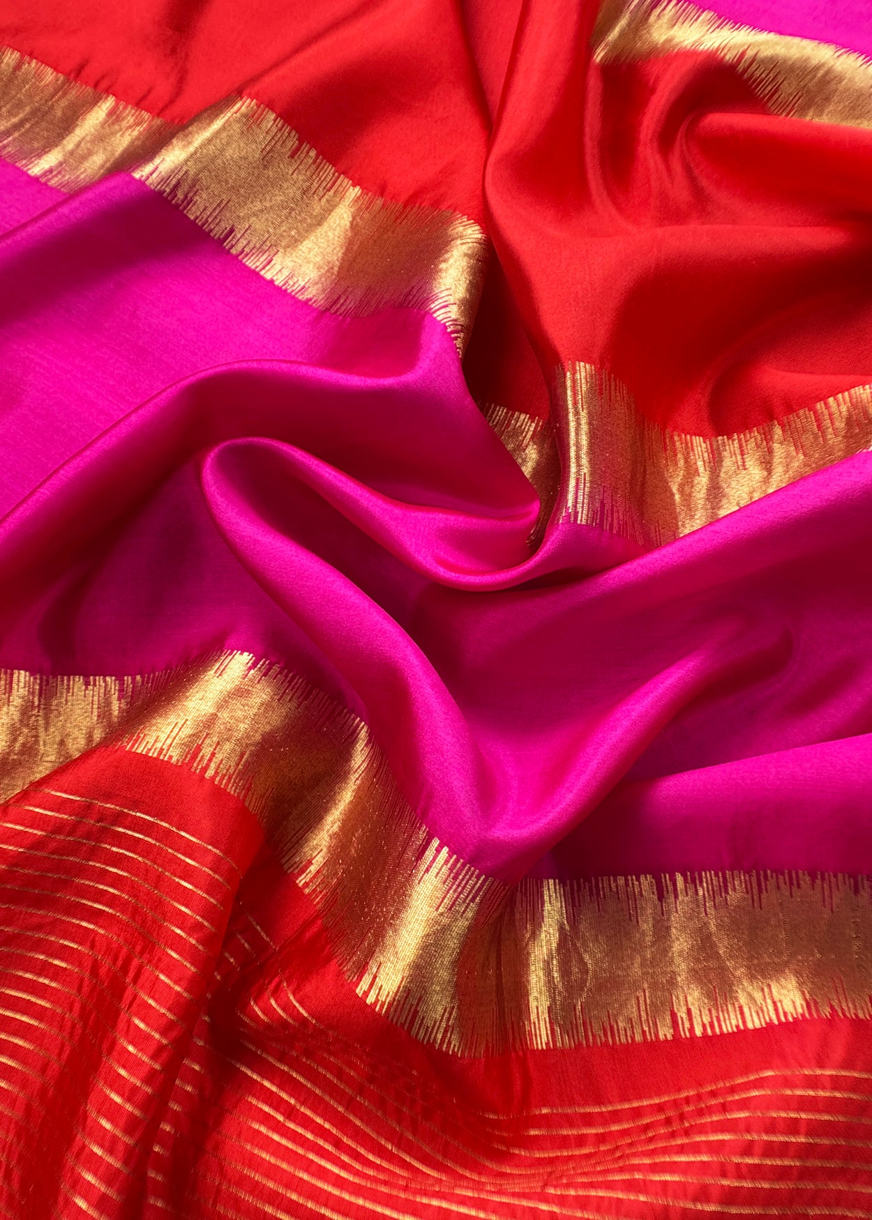 30Kalasheel Luxe Deep Pink Chiniya Silk With Gold Ikkat Weave