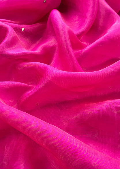 Pink Chaandbaali Pure Satin Silk Kurta And Tissue Silk Dupatta With Handwork