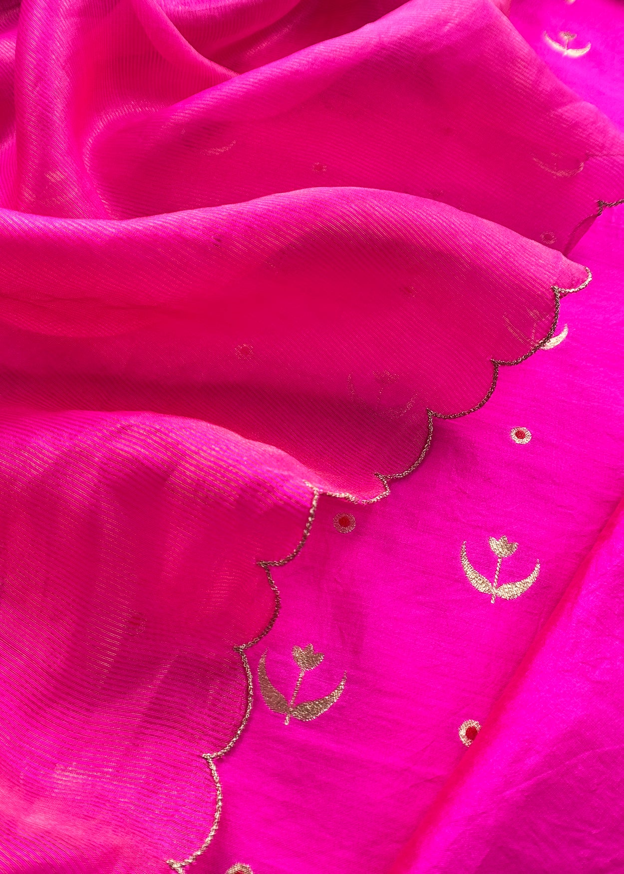 Pink Chaandbaali Pure Satin Silk Kurta And Tissue Silk Dupatta With Handwork
