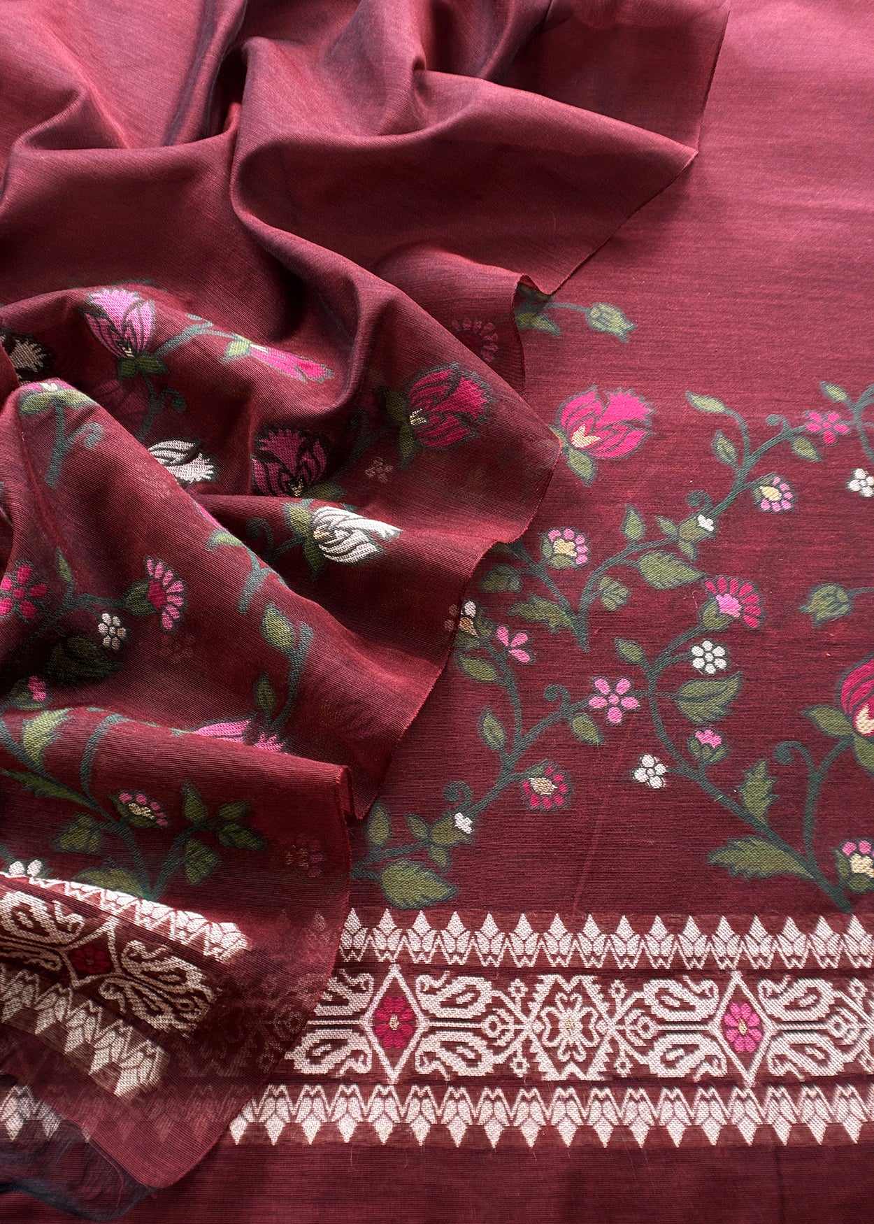 Maroon Chanderi linen Suit With Jamdani Weaving