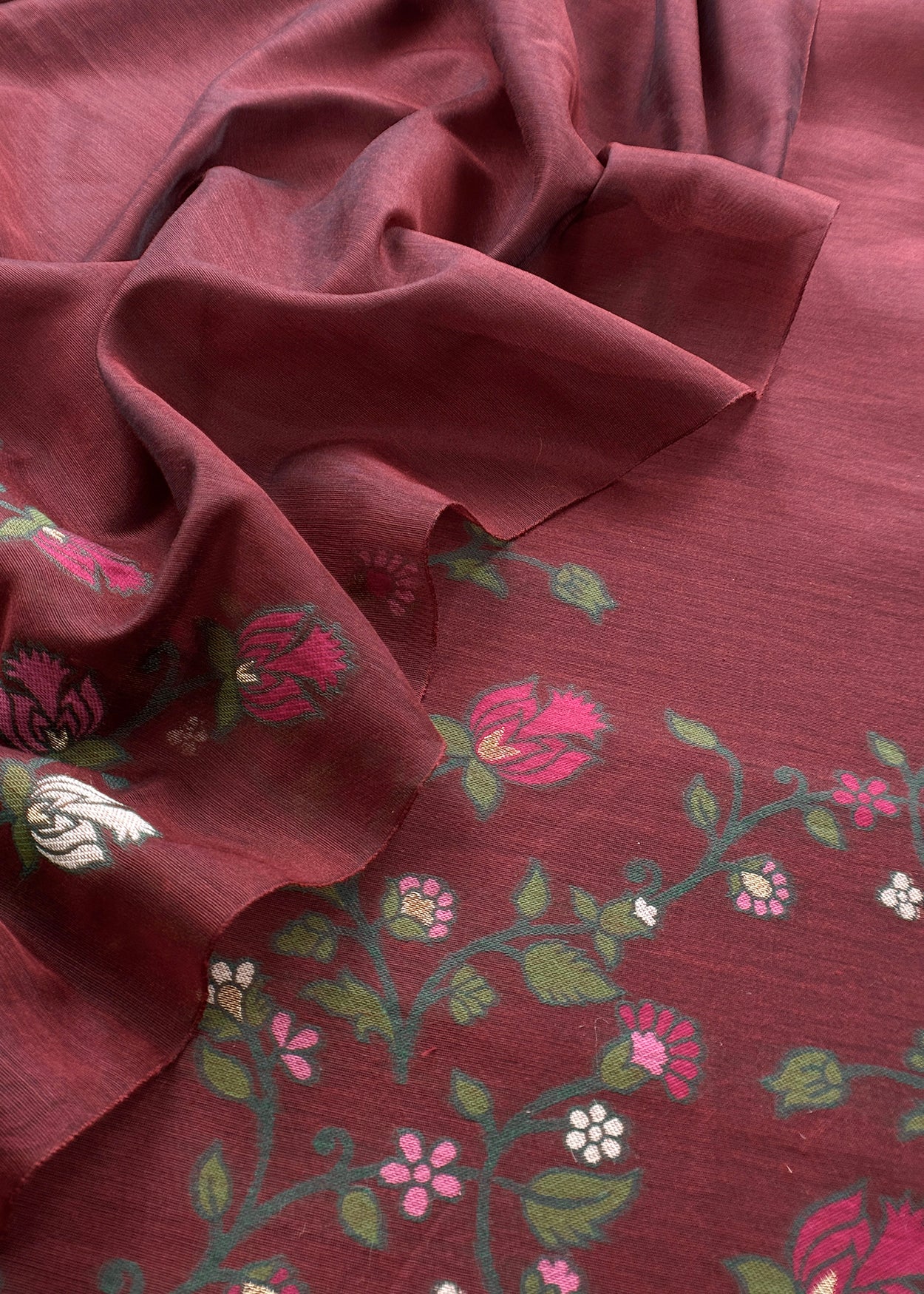 Maroon Chanderi linen Suit With Jamdani Weaving