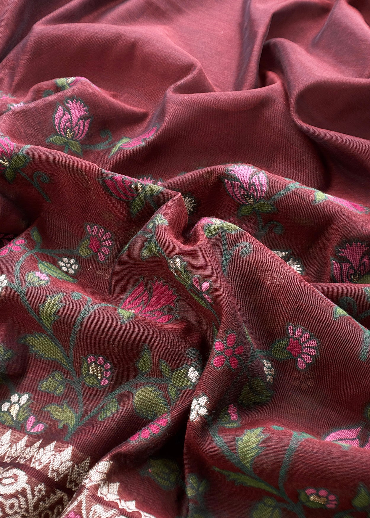 Maroon Chanderi linen Suit With Jamdani Weaving