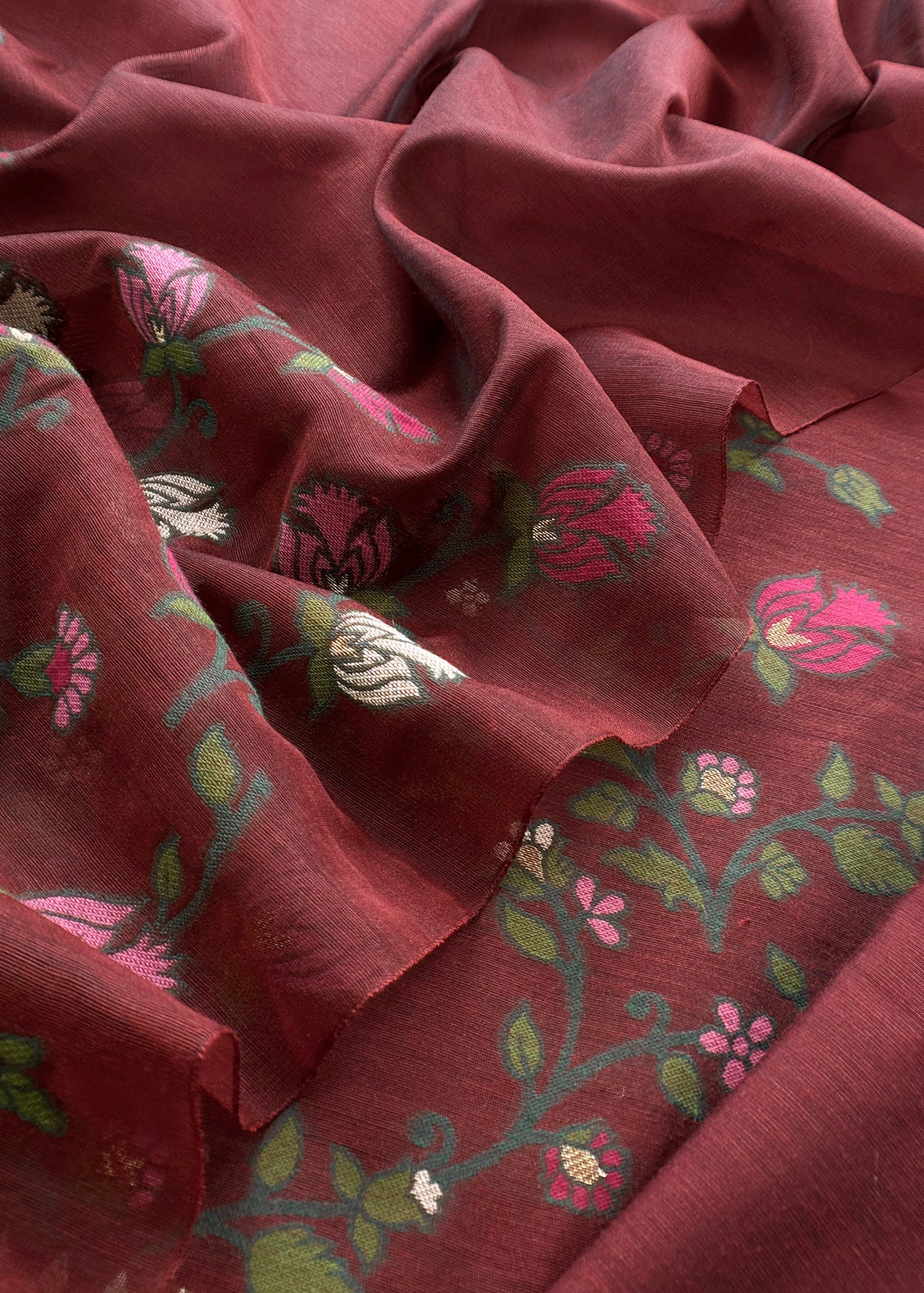 Maroon Chanderi linen Suit With Jamdani Weaving