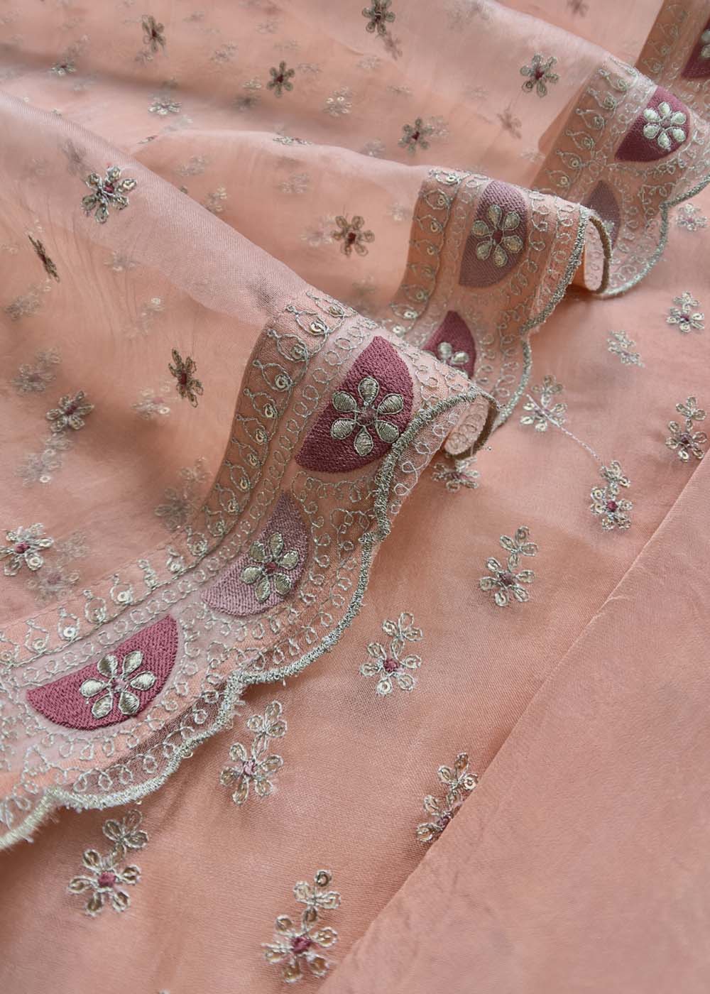 Peach Wedding Wear Embroidered Organza Suit Set