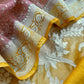 Goldan And Brown Handloom Tissue Silk Suit With Kadwa weaving