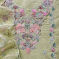 Pista Green Pure Kora Silk Suit With Dori Embroidery