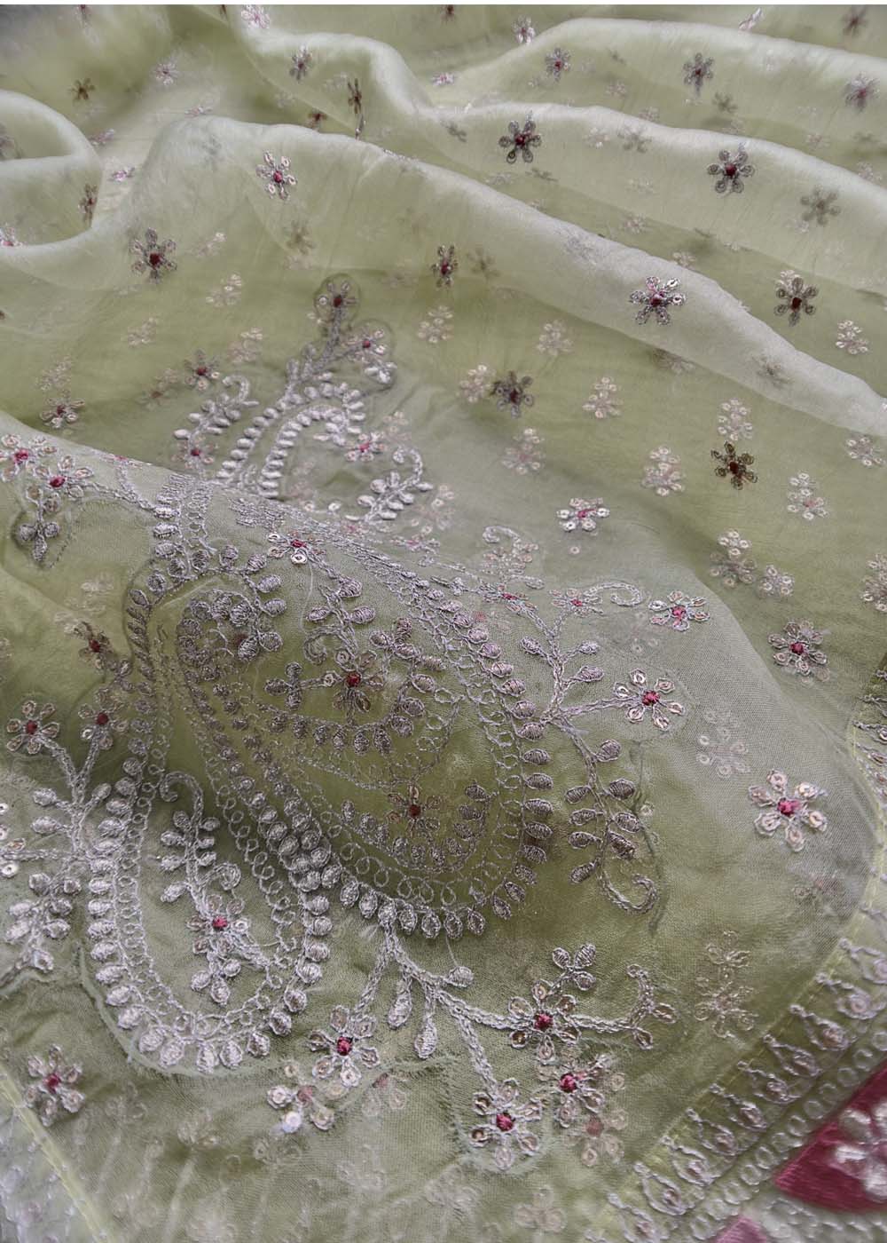 Green Wedding Wear Embroidered Organza Suit Set