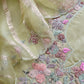 Pista Green Pure Kora Silk Suit With Dori Embroidery