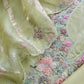 Pista Green Pure Kora Silk Suit With Dori Embroidery
