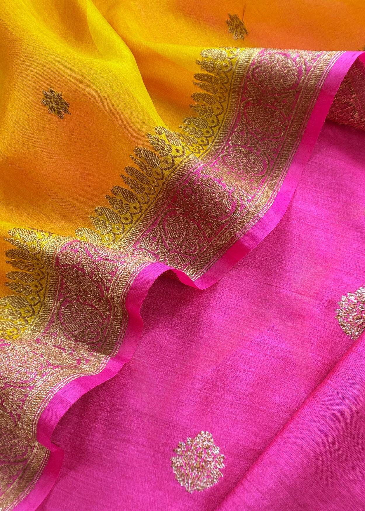 Pink Handloom Raw Silk Kurta And Kora Silk Dupatta With Gold Kadwa Weaving