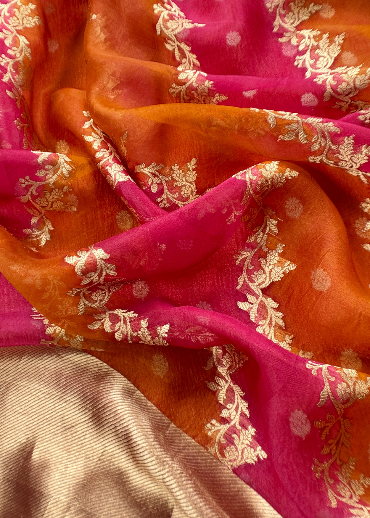 Luxe Chocolate Red Handloom Crushed Tissue Silk kurta and Rangkat Kora Silk Dupatta