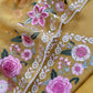 Yellow Pure mulmul Unstitched Suit Fabric With Floral Resham Embroidery